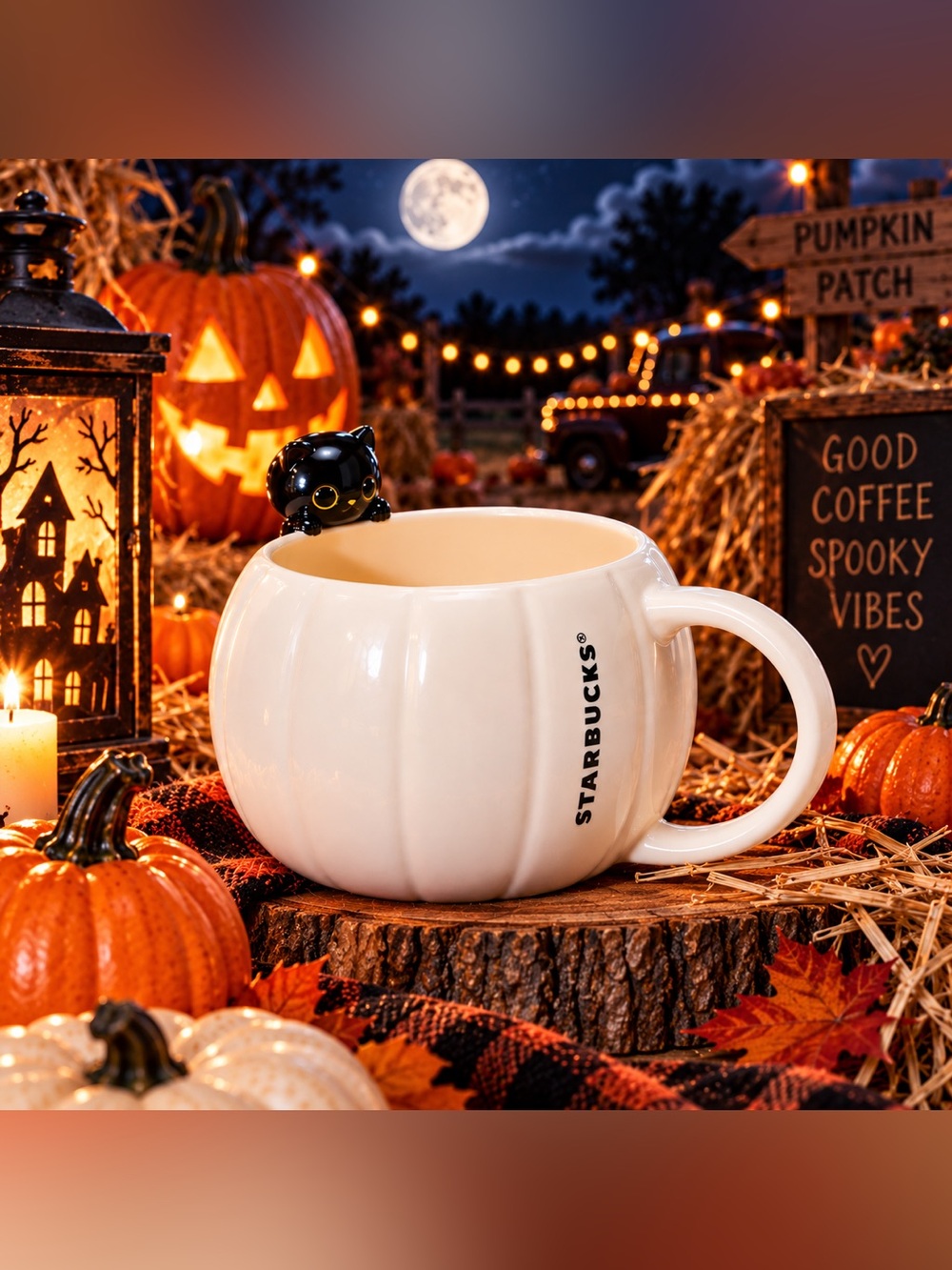 Starbucks Black Cat Ceramic Pumpkin Mug